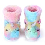 Dream Bridge Girls Booties Unicorn Kids Slippers Boots Rainbow with Colorful Warm Plush Fluffy Ankle Booties,Pink,1/2 UK