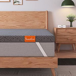 Sweetlove Double Gel Memory Foam Mattress Topper 8cm, Gel Infused High-Density Firm Memory Foam, Ergonomic Design for Pain Relief Provides Extra Comfort Skin-Friendly Cover (Double)