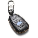 Vitodeco Subaru Leather Keyless Entry Remote Control Smart Key Case Cover with a Key Chain for 2019 Subaru Forester, Impreza, Outback, WRX, BRZ, XV Crosstrek (4-Button, Black)