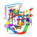 PicassoTiles 108pc 2-in-1 Marble Run Car Race Track Combo Magnetic Tiles PicassoToys Magnet Building Block Educational Construction Toy Playset STEM STEAM Learning Kit Child Brain Development PTG108