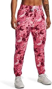 Under Armour Women's Women's UA Rival Terry Printed Joggers Sweatpants Pace Pink White Jogger, Pink, Medium