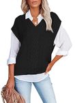 Aleumdr Women's Sleeveless Jumpers Ladies Sweater Vest for Women V Neck Cable Kint Jumpers for Women Vintage Tops Knitwear Tank Top A Black M