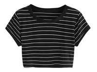 SweatyRocks Women's Striped Ringer Crop Top Summer Short Sleeve T-Shirts Black S