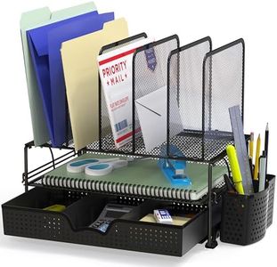 SimpleHouseware Desk Organiser with Sliding Drawer, Double Tray and 5 Upright Sections, Black