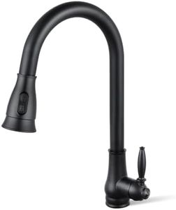 ACA International Kitchen Mixer Tap with Pull Out Sprayer, Euro Pull-Out 2-Mode Spray Kithcen Sink Tap 360° Swivel High Arc Laundry Sink Taps Faucet Solid Brass(Matte Black)