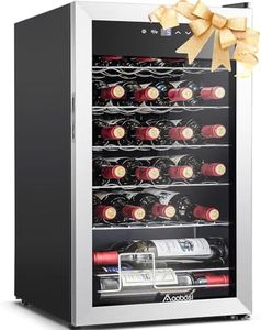 AAOBOSI 17 Inch Wine Fridge, Small Wine Cooler, 28 Bottles Wine Refrigerator with LED Display Light, Freestanding Moni Wine Cellar with Low Noise Compressor, Stainless Steel, for Home/Kitchen/Bar