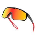 Karsaer Polarized Cycling Glasses Sports Sunglasses, UV400 Protection Baseball Running Glasses For Men Women Youth E1267, Black,Large
