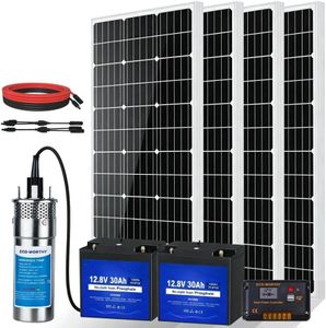 ECO-WORTHY 400W Solar Well Pump Kit, 24V Stainless Steel Deep Well Solar Pump System with 30 Lithium Battery, Controller and Cable for Garden, Tank, Farm, Delivered in Multiple Packages