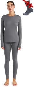 Merino.tech Merino Wool Base Layer Womens Set - Merino Thermal Underwear Womens Top and Bottom Lightweight, Midweight, Heavyweight (Medium, 165 LITE Perfect Grey)