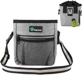 PetAmi Dog Treat Pouch | Dog Training Pouch Bag with Waist Shoulder Strap, Poop Bag Dispenser and Collapsible Bowl | Treat Training Bag for Treats, Kibbles, Pet Toys | 3 Ways to Wear (Heather Gray)