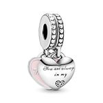 Pandora Jewelry - Mother and Daughter Hearts Dangle Charm in Sterling Silver with Soft Pink Enamel and Pink Cubic Zirconia