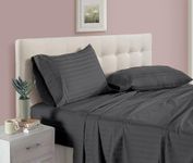 4 Piece Premium Sheet Set Cotton Full-XXL, 100% Egyptian Cotton, 400 Thread Count, 15 Inch Deep Pocket of Cotton Sheets, Dark Grey Stripe