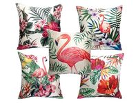 Home9ine Premium Jute Digital Printed Cushion Pillow Cover, Set of 5 (16x16 Inch, Multi-Flammingo)