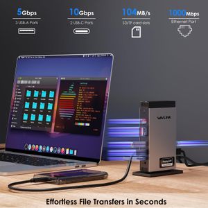 WAVLINK USB C Docking Station – Triple Monitor 4K, 100W, 3 HDMI, 5 USB, Ethernet