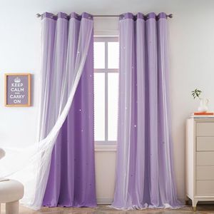 Yancorp Purple Curtains for Bedroom Living Room Thermal Insulated Kids Curtain Hollow-Out Star Window Nursery Curtain 63 inches Length Room Darkening Grommet(Purple,34 * 63),1 Panel