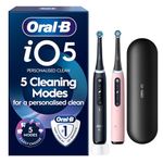 Oral-B iO5 Electric Toothbrushes for Adults, 2 Handles, Black & Pink - 2 Toothbrush Heads, Travel Case, 5 Modes, Teeth Whitening, UK 2 Pin Plug