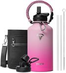 Topre Half Gallon Water Bottle,64oz Insulated Water Bottle Stainless Steel Vacuum,Cold for 48 Hrs,BPA-Free & Leakproof -with Paracord Handle,Strap,Straw Spout Lids,Big Flask Jug for Gym Sports,Pink