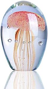 Blown Glass Jellyfish Figurines Collectibles Handmade Crystal Art Sea Animal Decor Paperweight Pink