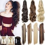 Long Short Claw Ponytail Hair Extensions One Piece Cute Clip in on Ponytail Jaw Claw on Straight Curly Hairpiece Brown Blonde Black Ombre 24" Curly Light brown & ash blonde