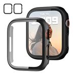 2 Pack Case with Tempered Glass Screen Protector for Apple Watch Series 7 45mm,JZK Slim Guard Bumper Full Coverage Hard PC Protective Cover HD Ultra-Thin Cover for iWatch 45mm Accessories,Black+Black