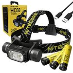 NITECORE HC68 Type-C Rechargeable Dual Beam E-focus Headlamp, Luminus SST-40-W 2000 Lumens, Choices of Eco-Sensa Accessories (+ 2x Extra NL1835HP)