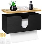 TURSTIN Wood Paper Towel Dispenser Folded Paper Towel Holder with Lid for Countertop and Wall Mounted, Wall Mount Paper Towel Holder Napkin Holder for Home. Bathroom, Kitchen, Black