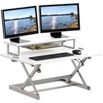 SHW Standing Desk Converter 36-Inch Pneumatic Height Adjustable with Monitor Riser, White