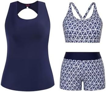 Hanna Nikole Plus Size Three Piece Swimsuit Curvy Women Stretch Tankini with Shorts Bathing Suit (Navy-Geometry, 18Plus)