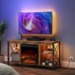 HOOBRO Fireplace TV Stand with Led Lights and Power Outlets, Wooden Media Entertainment Center Console Table with Glass Shelves, Fireplace TV Console for TVs up to 55", Rustic Brown BF120UDDS01