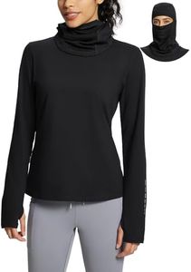 BALEAF Winter Thermal Shirts Women Warm Fleece Running Tops with Balaclava and Thumbholes Outdoor Hiking Cycling Black L