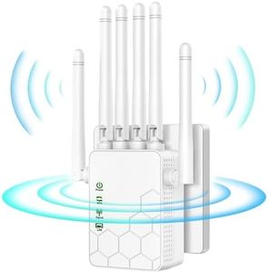 Repetidor WiFi,Amplificador señal WiFi Potente,6 Antenas,2 Puertos LAN,Extensor WiFi para el Hogar y la Oficina,Fácil de Instalar,Amplificador WiFi,10000Sq.in área de Cobertura,WiFi Extender (Blanco)