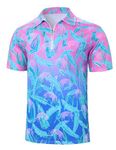 Swimnus Polo Shirts for Men Adult Short Sleeve Golf Shirts Hawaiian Tropical Leaf Printed Casual Elastic T-Shirt Soft Tee Polo Tops S Multicolor