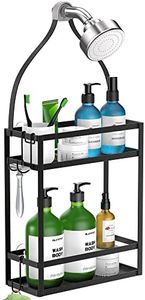 Minggoo Shower Caddy Organizer,Mounting Over Shower Head Or Door,Extra Wide Space for Shampoo, Conditioner, and Soap with Hooks for Razorsand More,10.5" x 4.5" x 22.4", Mental Black