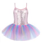 Zaclotre Girls Sequin Leotard Sparkly Strap Ballet Skirted Leotards Tutu Dress Ballerina Outfit Dance Costume Rainbow Size 4-5T