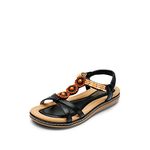 DREAM PAIRS Womens Flat Sandals T-Bar Elastic Slingback Bohemian Summer Beach Holiday Sandals,Size 7,Black,SDFS2335W-E