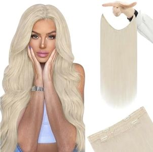 YoungSee Invisible Wire Hair Extensions Real Human Hair Blonde Real Hair Wire Extensions Platinum Blonde Fish Line Hair Extensions Human Hair Blonde Adjustable Tightness Hair Extensions 16In 80G