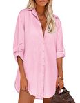 Hotouch White Linen Shirt for Women Long Sleeve Linen Shirts Collared Shirts Summer Pink L