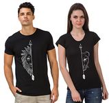 fanideaz Valentines Gift Cotton Lion Lioness Printed Couples Tshirt_2XLL Black