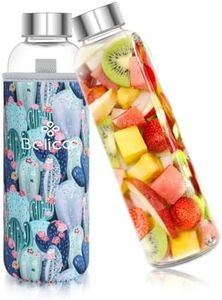 BELICOO BPA-Free Glass Water Bottle 550ml/18oz Borosilicate Leak Proof Portable for School Office Home Travel Sport with Neoprene Carrying Sleeve and Nylon Bottle Brush (Cactus)