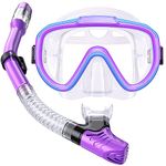 Seovediary Kids Snorkel Set, Dry Top Snorkel Mask Anti-Leak Snorkeling Gear with Carrying Bag, Panoramic Tempered Glass Swimming Diving Goggles for Youth Junior Child