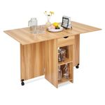 Mondeer Mobile Folding Dining Table, Drop Leaf Table with 1 Drawer and 2 Open Storage Shelves for Small Space Dining Room Kitchen, Red oak