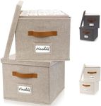 ZICOTO Decorative File Organizer Box Set of 2 - Collapsible Linen Filing Cabinets w/Handles Are Perfect to Store all Your Documents & Hanging File Folders - Portable Easy Slide File Crates with Lid