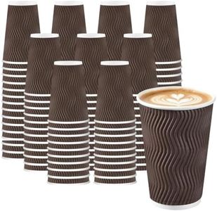 BYSNOW 500 Pack 16 oz Disposable Coffee Cups, Insulated Paper Coffee Cups, Corrugated Ripple Wall Hot Cold Drinking Cups for Home, Party, Travel, Business (Brown)