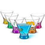 JoyJolt HUE Martini Glasses (7oz) Cocktail Glassware Set of 6, Colored Glass Base. Drinking Glasses, Cocktail Glasses, Stemless Margarita Glasses, Bar Glasses, Shrimp Cocktail Glasses, Juice Glasses