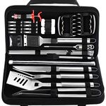 POLIGO 28PC Exclusive BBQ Grill Accessories in Carrying Bag for Birthday Christmas Grilling Gifts - Premium Grill Utensils Set with Barbecue Claws, Meat Injector, Thermometer for Smoker, Camping BBQ