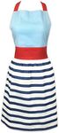 DII 100% Cotton, Fashion Kitchen Women Apron, Skirt Dress Design, Extra-Long Neck & Waist Ties, Embroidery Area Available, Perfect for Cooking, Baking, Crafting-Nautical Stripe