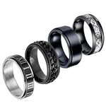 4 Pack Mens Rings Set Stainless Steel Chain Spinner Rotation Fidget Band Cool Punk Rock Bicycle Hip Hop Chain Ring for Male Jewelry,CLOCK 9