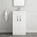 500mm Floor Standing Bathroom Vanity Unit Mid Edge Basin 2 Doors Storage Cabinet Furniture - Gloss White