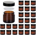 2oz Jars with Lids, Hoa Kinh 24 Pack Amber Glass Jars with Lids Empty Cosmetic Containers Round Airtight Glass Jar with Inner Liners and black Lids for Storing Lotions, Powders, and Ointments