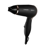 Carmen Noir Lightweight Travel Hair Dryer with Concentrator Nozzle and foldable handle, Travel Bag, luxury soft touch finish 1200W, Black and Copper C80020COP